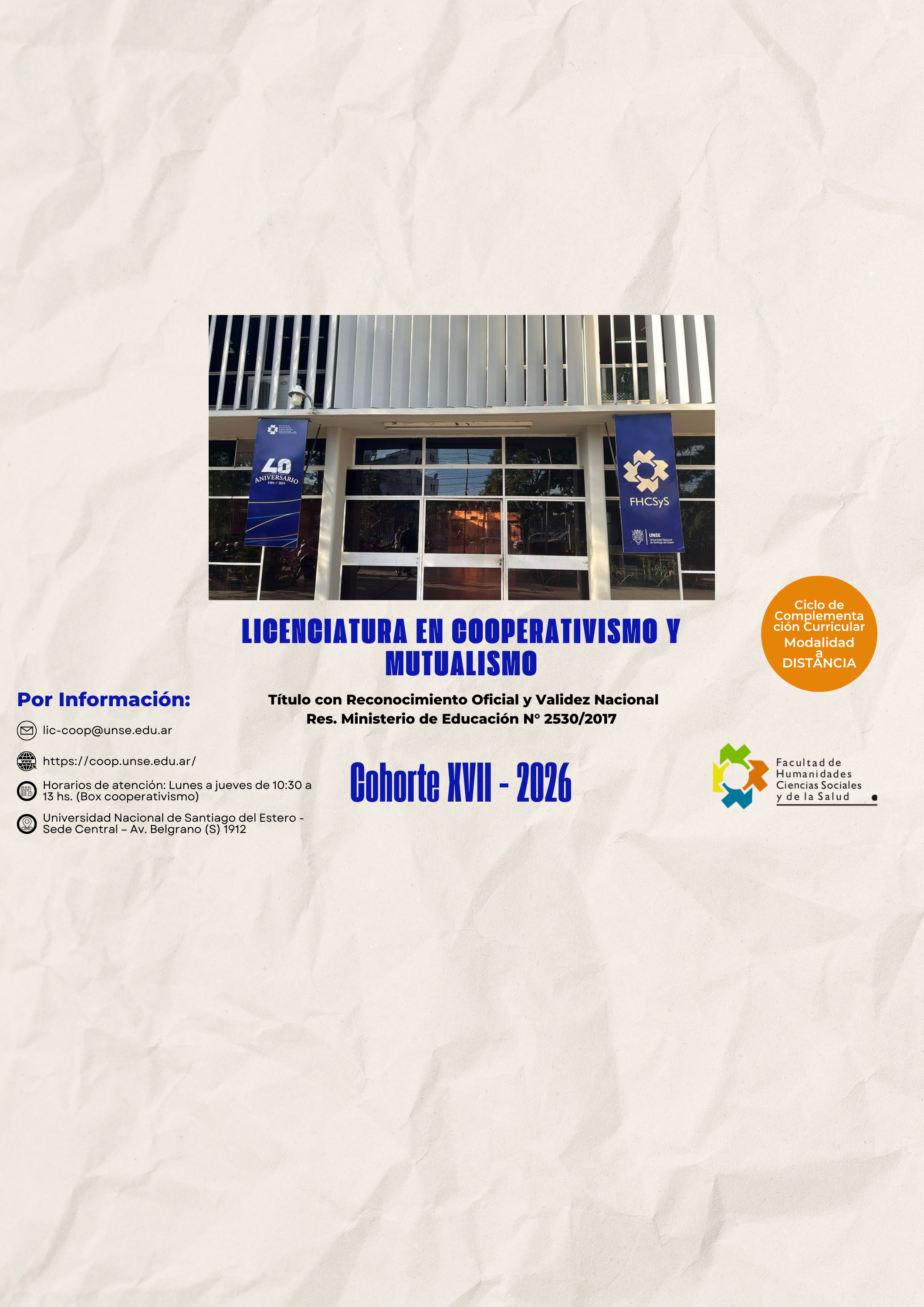 Preinscripciones Cohorte XVII de Licenciatura en Cooperativismo y Mutualismo.